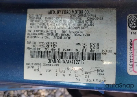 2010 Ford Fusion Se из США, поврежденный, VIN 3FAHP0HG7AR412715